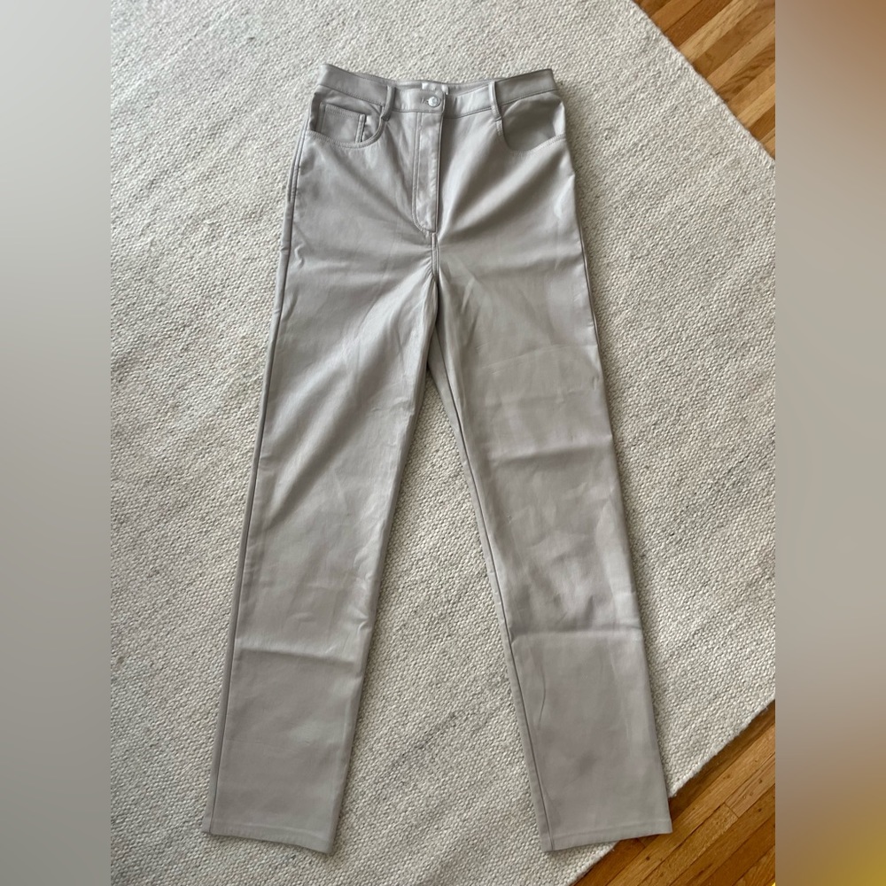 Aritzia Melina Wilfred Vegan Leather Pants Light Taupe